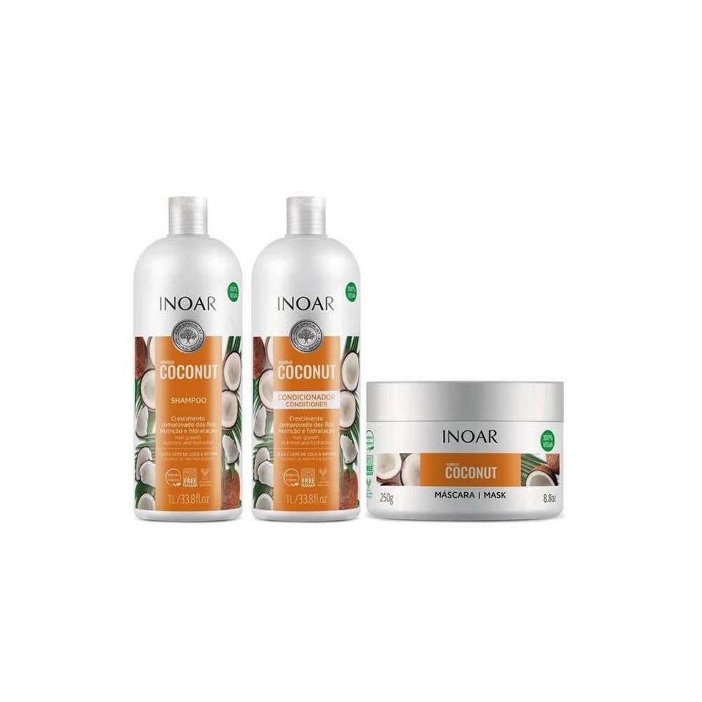 Kit Inoar Shampoo, Condicionador e Mascara Bombar Coconut - 1l