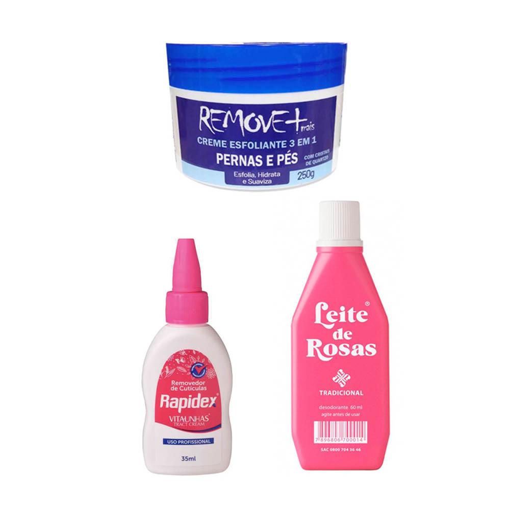 Kit Remove Mais, Leite de Rosas e Rapidex.