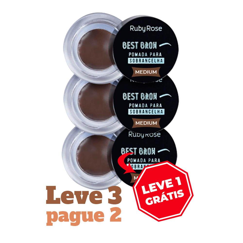 Kit Com 3 Pomada Para Sobrancelha Ruby Rose Best Brow Medium - 3,3gr