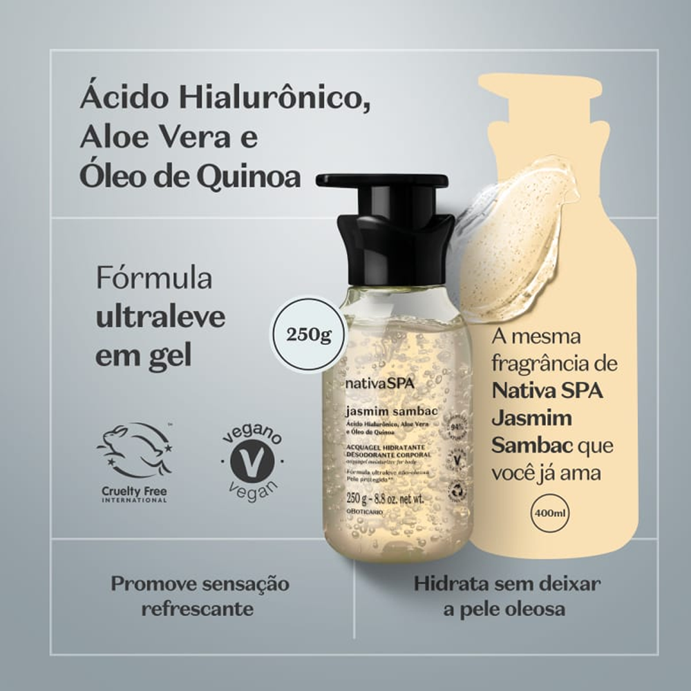 Boticário Nativa Spa Acquagel Hidratante Desodorante Corporal Jasmim Sambac - 250g