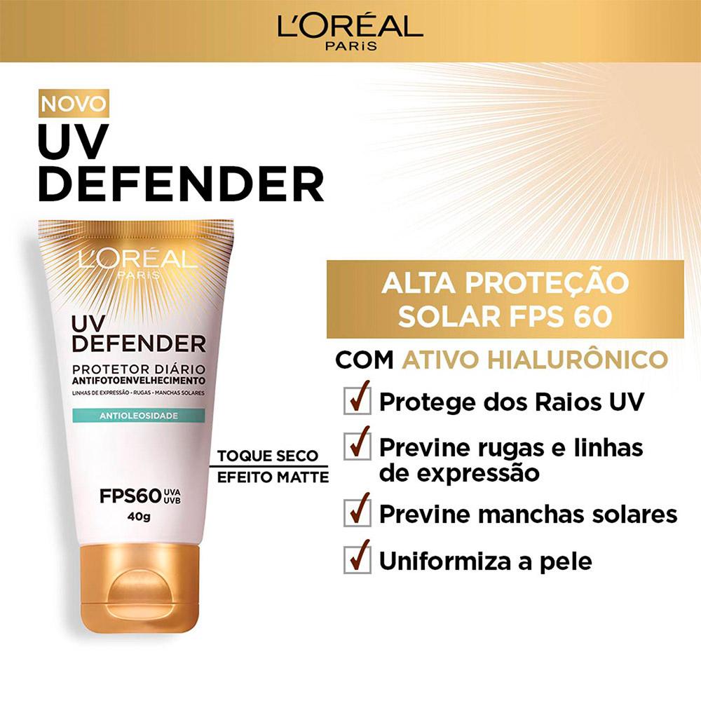 Protetor Solar Facial L'oréal Paris Uv Defender Fps 60- Antioleosidade Com Cor/clara 40g