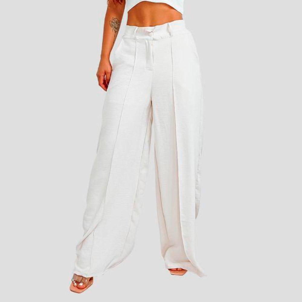 Calça Pantalona Tecido Alfaiataria Branca - Tamanho P