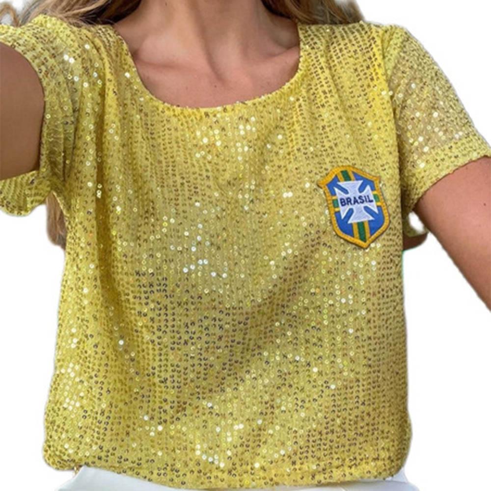 Cropped Camiseta de Paete Brasil Copa - Amarela