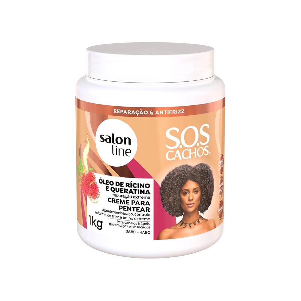 Creme Para Pentear Sos Cachos Rícino e Queratina Salon Line- 1kg