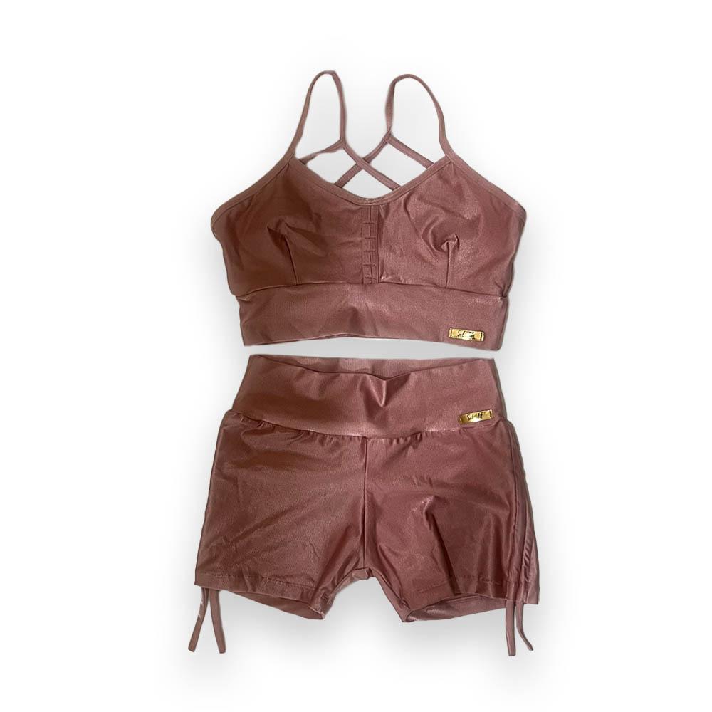 Conjunto Short Fitness  Marron