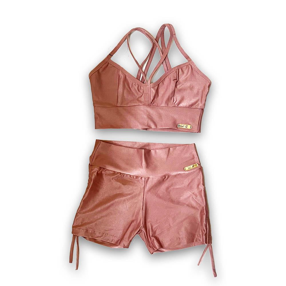 Conjunto Short Fitness Rosa Cintilante