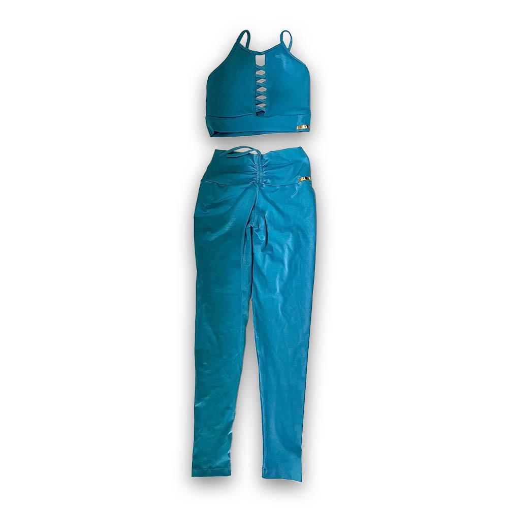 Conjunto Calça Legging Fitness Azul Cintilante
